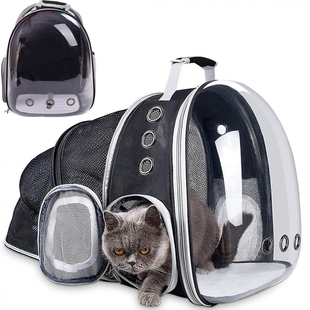 Rucsac pentru animale de companie cu fereastra din plastic, cu spate extensibil, buzunar lateral, Jumi, greutate maxima 6 kg, Negru [15]