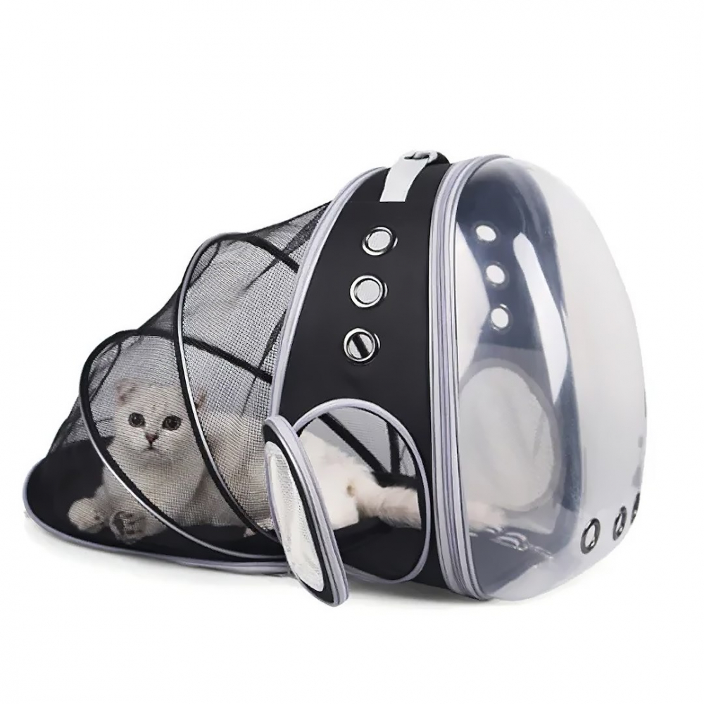 Rucsac pentru animale de companie cu fereastra din plastic, cu spate extensibil, buzunar lateral, Jumi, greutate maxima 6 kg, Negru [10]