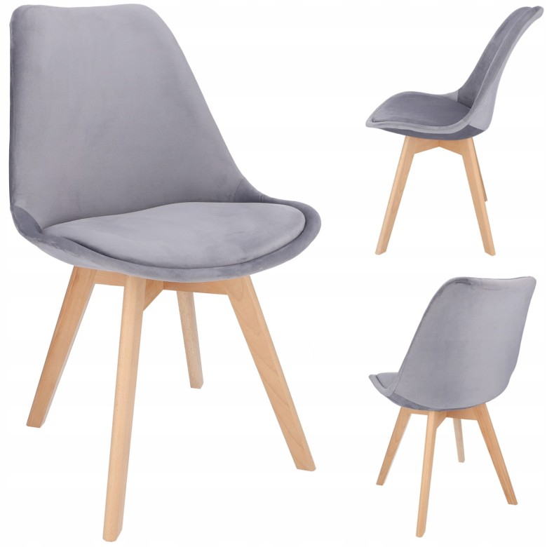 Scaun bucatarie/living, Bari, Jumi, lemn, catifea, 49x60x82 cm, Gri [3]