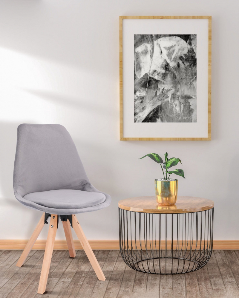 Scaun bucatarie/living, Saida, Jumi, catifea, lemn, 49x52x83 cm, Bej [3]