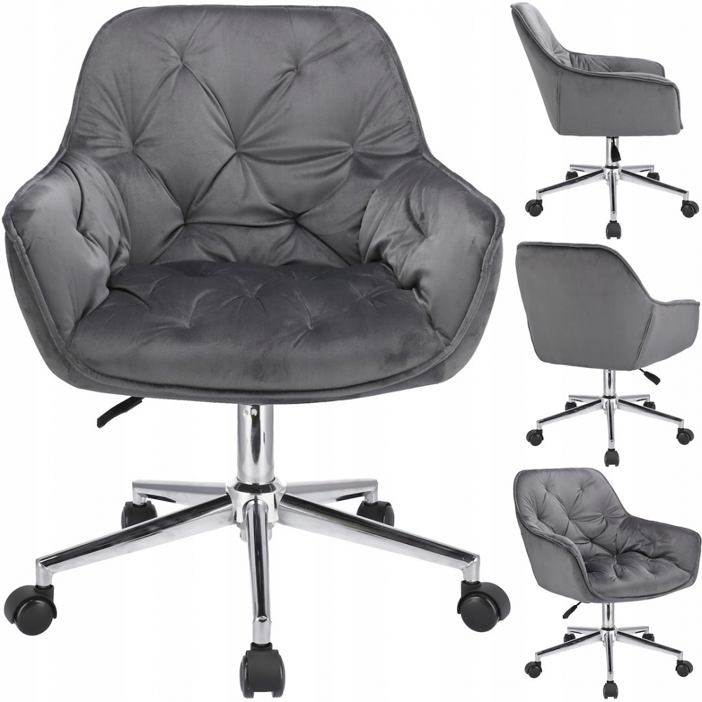 Scaun de birou cu roti Jumi, LARGOCM, 87x60x62cm, catifea, inaltime reglabila, Gri [7]