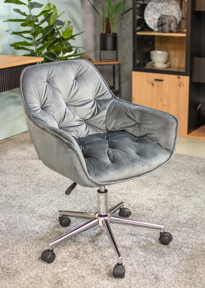 Scaun de birou cu roti Jumi, LARGOCM, 87x60x62cm, catifea, inaltime reglabila, Gri [2]