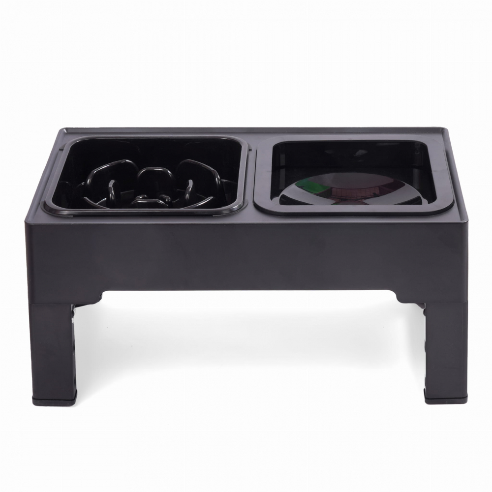 Set 2 boluri din otel inoxidabil pentru caine si pisica, pe suport pliabil, Negru [3]