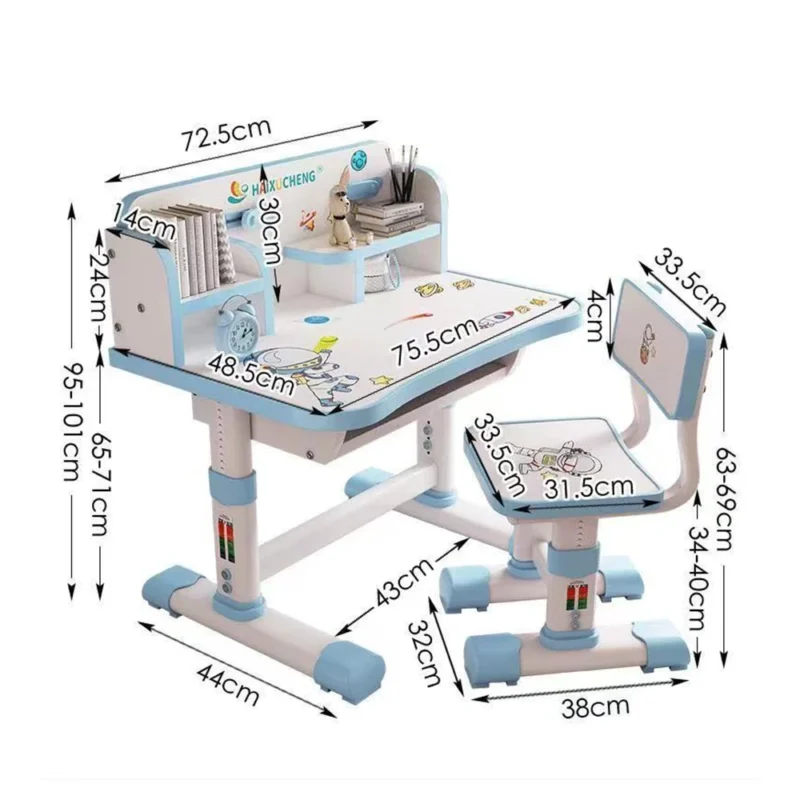 Set birou pentru copii cu scaun reglabil și rafturi pentru cărți, 75.5×48.5 cm, Albastru [2]