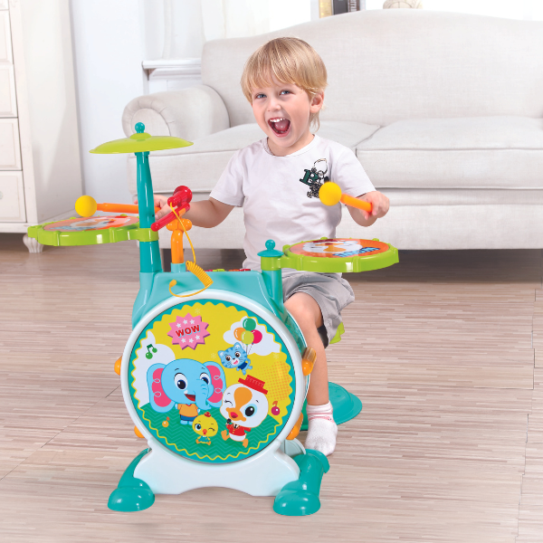 Набор ударных инструментов с креслом – Барабан, тарелки, микрофон + стул для маленьких музыкантов! [4]