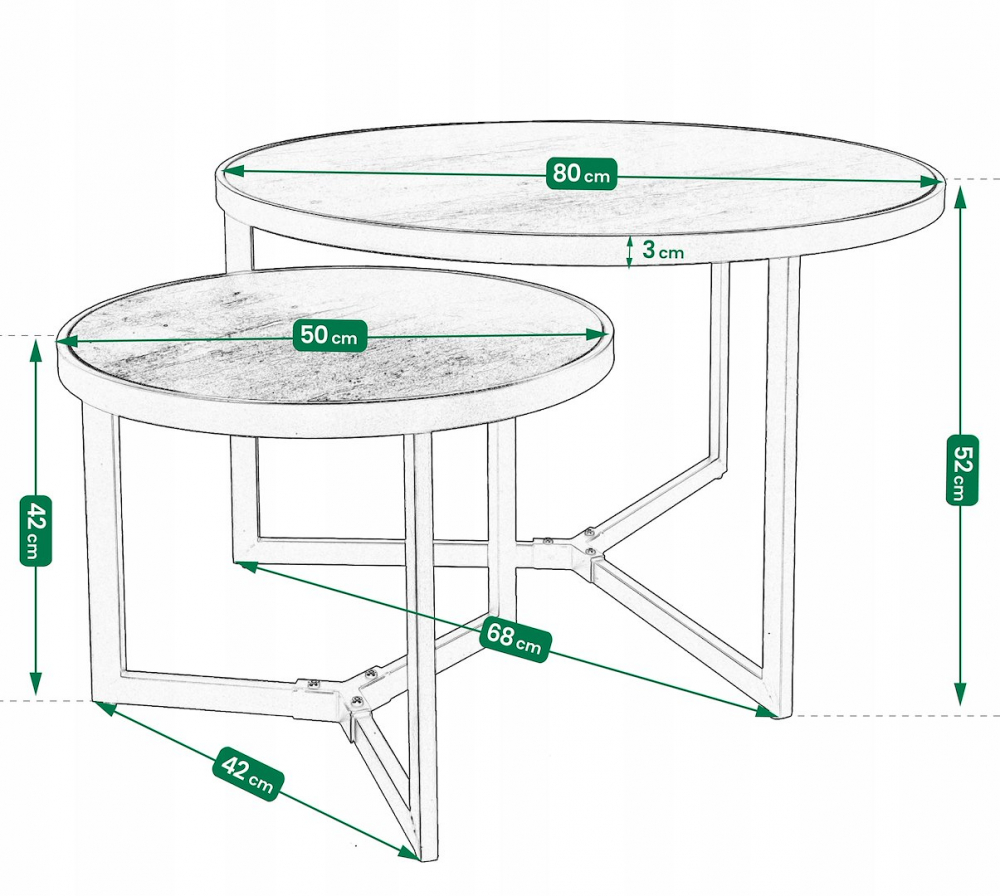 Set mese de cafea Jumi, 80x80x52 cm & 50x50x42 cm, design modern, Maro – Eleganță și funcționalitate pentru orice living [8]