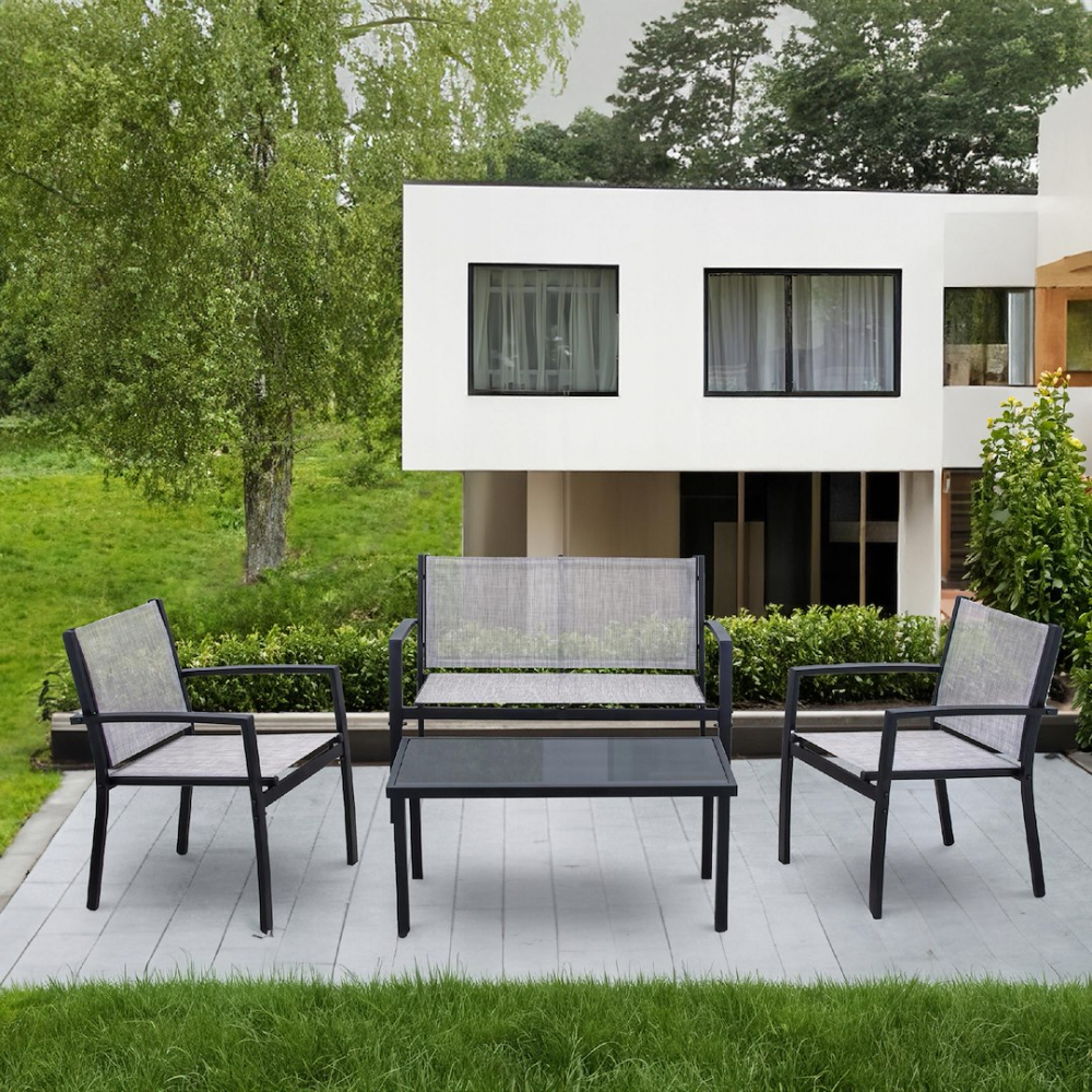 Set mobilier gradina/terasa, 1 masa, 2 scaune, 1 canapea, Jumi, plasa și metal, Maro [2]