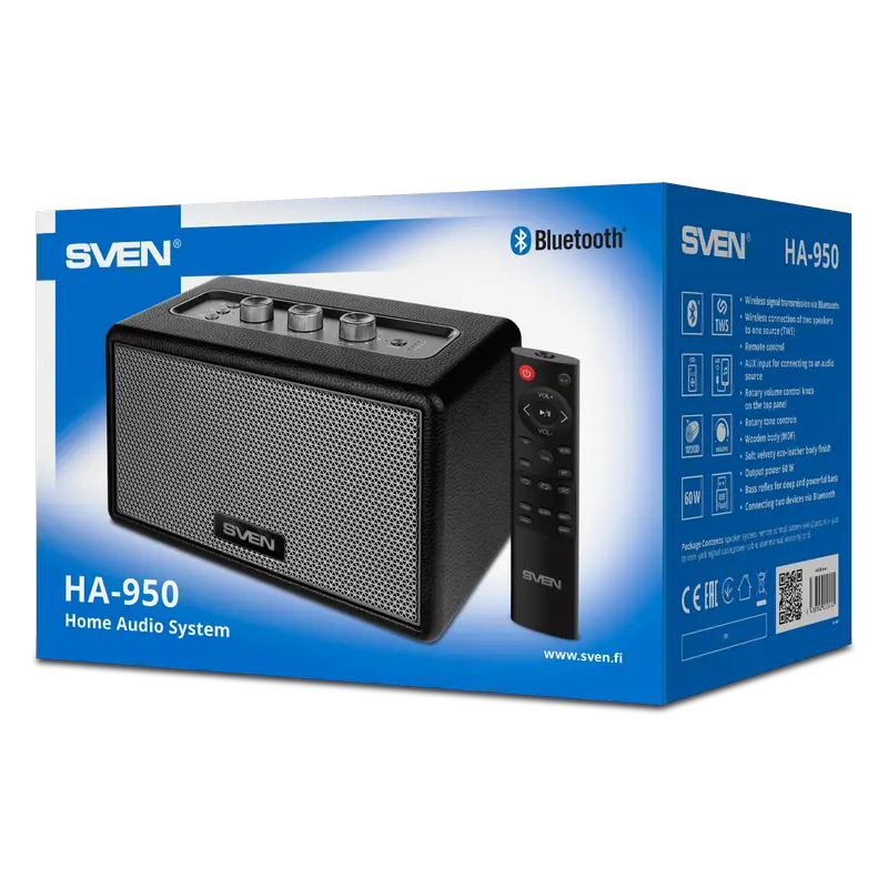 Акустическая система SVEN HA-950 – 60Вт, Bluetooth 5.0, USB, MicroSD, Пульт ДУ, MDF и Кожа, Черная [5]