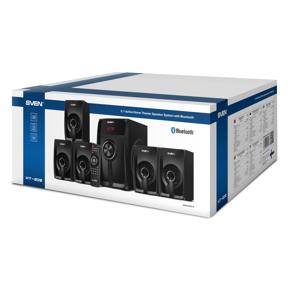 Акустическая система SVEN HT-202 Black – 5.1, 100 Вт RMS, Bluetooth, FM, USB/SD, LED-дисплей, Пульт ДУ, Дерево [9]