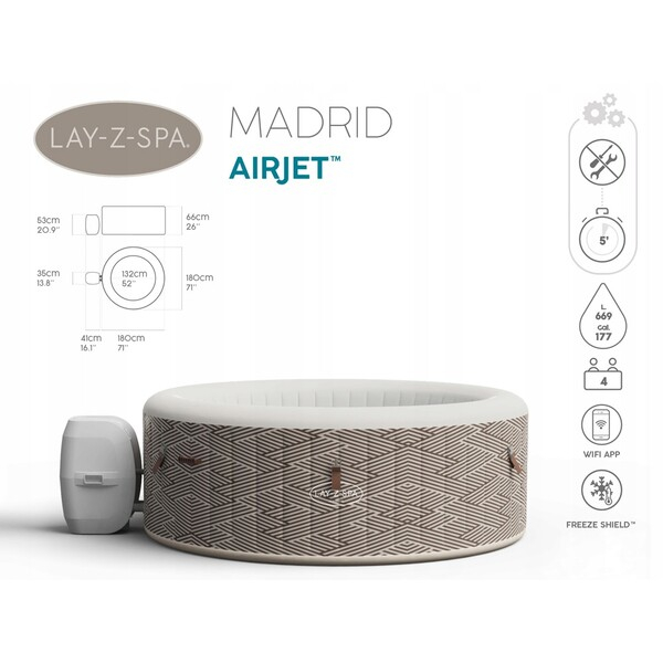 SPA gonflabil Madrid AirJet 180×66 cm, 669 L, pentru 2-4 persoane [10]
