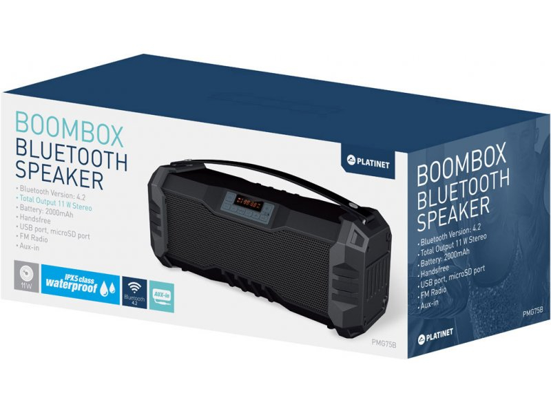 Портативная колонка BOOMBOX Bluetooth Platinet, 11Вт RMS, IPX5, черная [4]