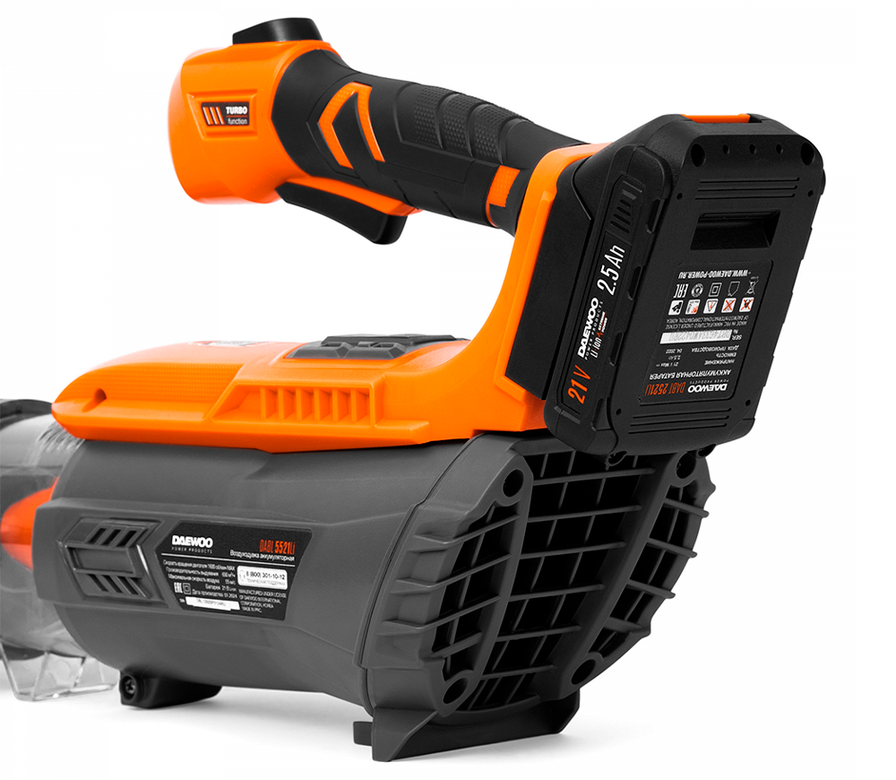 Аккумуляторный воздуходув DAEWOO DABL 5521Li SET (21V, 2.5Ah, 10800 л/мин, 55 м/с, Зарядное устройство в комплекте) [4]