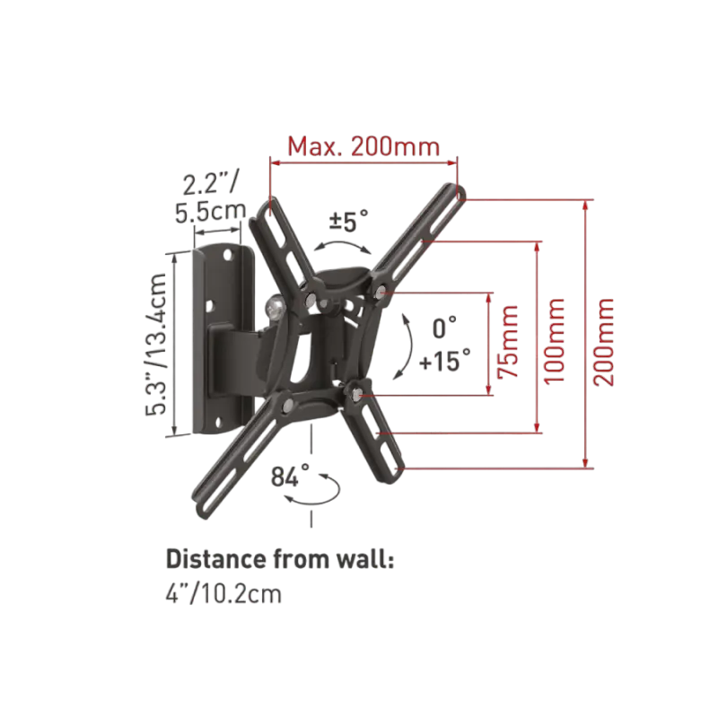 Кронштейн настенный поворотный BARKAN 2200 Чёрный (13-43 дюйма, до 30 кг) – Полная свобода движения [2]
