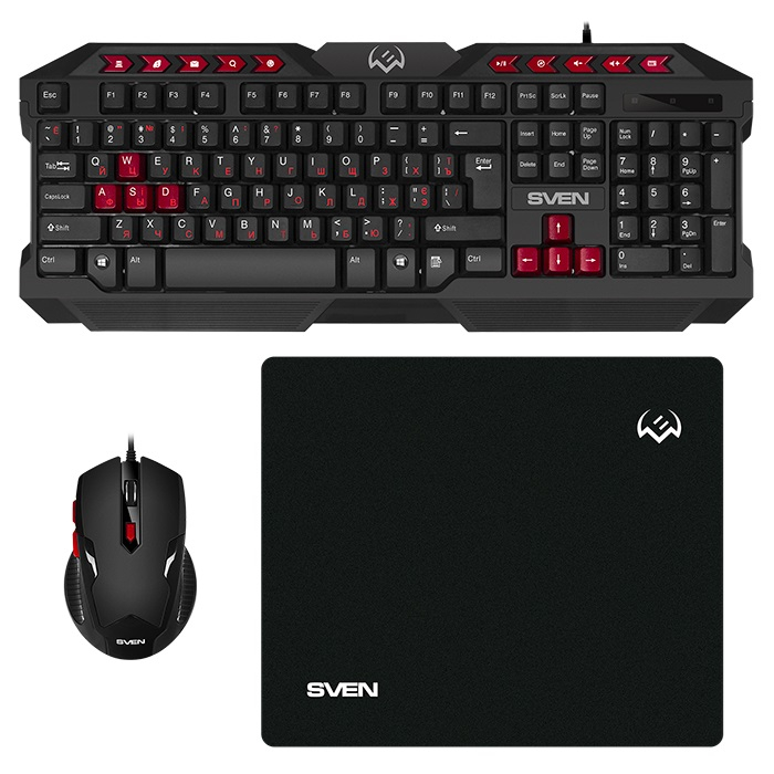 SVEN GS-9200 Gaming Set, Keyboard+Mouse+MousePad, keys 14 keys, 10 Fn-keys, mouse 5+1(800-2400 DPI) , USB, Black, Rus/Ukr/Eng [1]