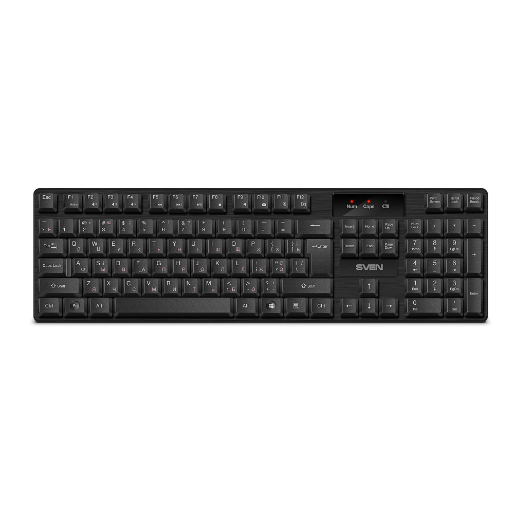 SVEN KB-C2300W, Wireless Keyboard, 2.4GHz, Multimedia Keyboard (104 keys), Low battery indicator, USB, Black, Rus/Ukr/Eng [1]
