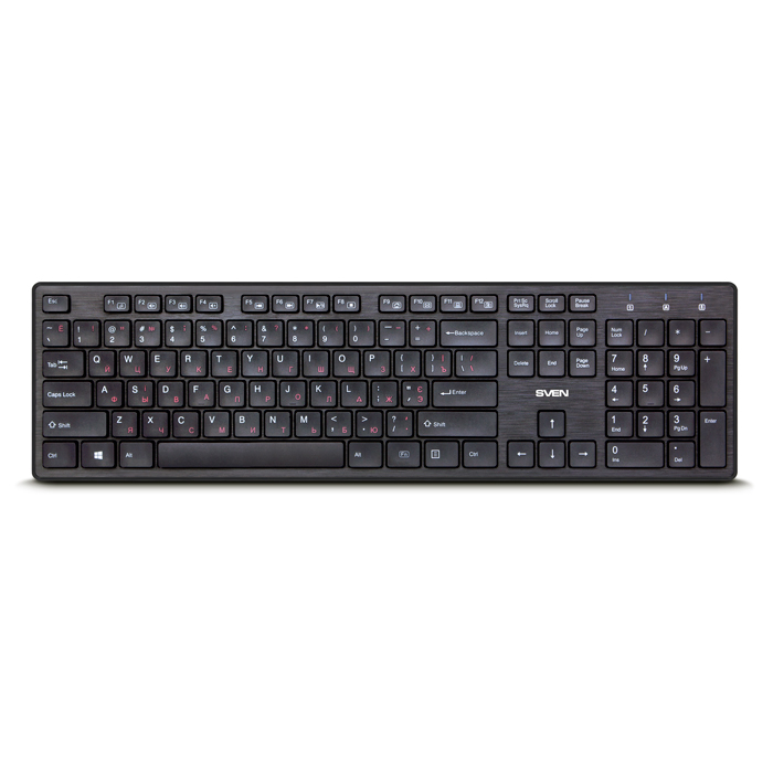 SVEN KB-E5900W, Wireless Keyboard, 107 keys, slim compact design, low-profile keys with smooth stroke, Nano receiver, USB, Black, Rus/Ukr/Eng [1]