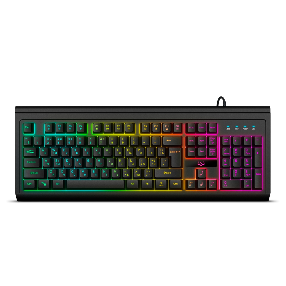 SVEN KB-G8400 Programmable Gaming Keyboard, membrane with tactile feedback,104 keys, 12Fn-keys, Customizable RGB backlight, 1.8m durable braided cable, USB, Black, Rus/Ukr/Eng [1]