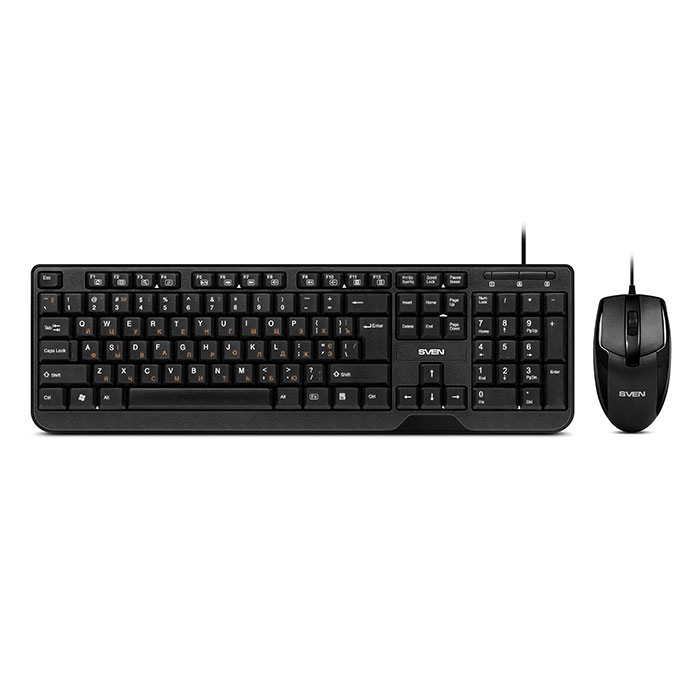 SVEN KB-S330C, Keyboard 12Fn-keys + Mouse (Optical 1000 dpi, 2+1(scroll wheel)), Waterproof design, Classic fullsize layout, USB, Black, Rus/Ukr/Eng [1]