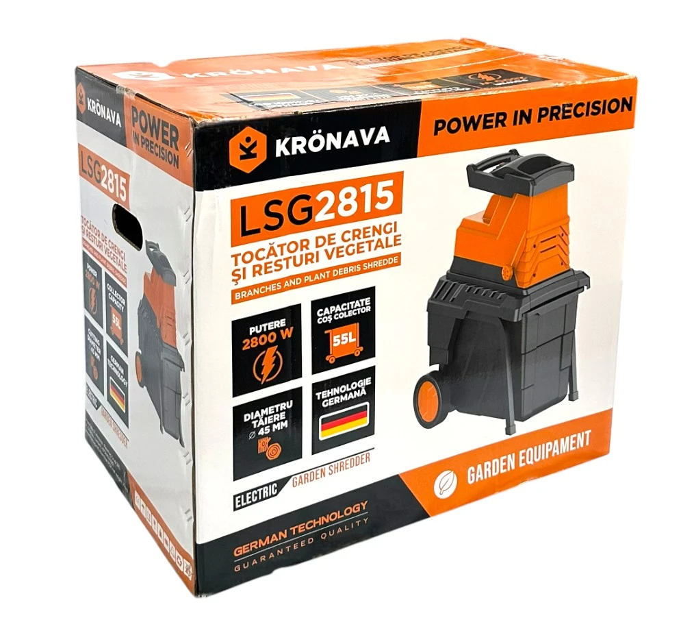Tocător de crengi electric Kronava LSG2815 – 2800 W – Diametru maxim 45 mm – Casetă 55 l – Puternic și Stabil pentru Grădini Medii și Mari [6]