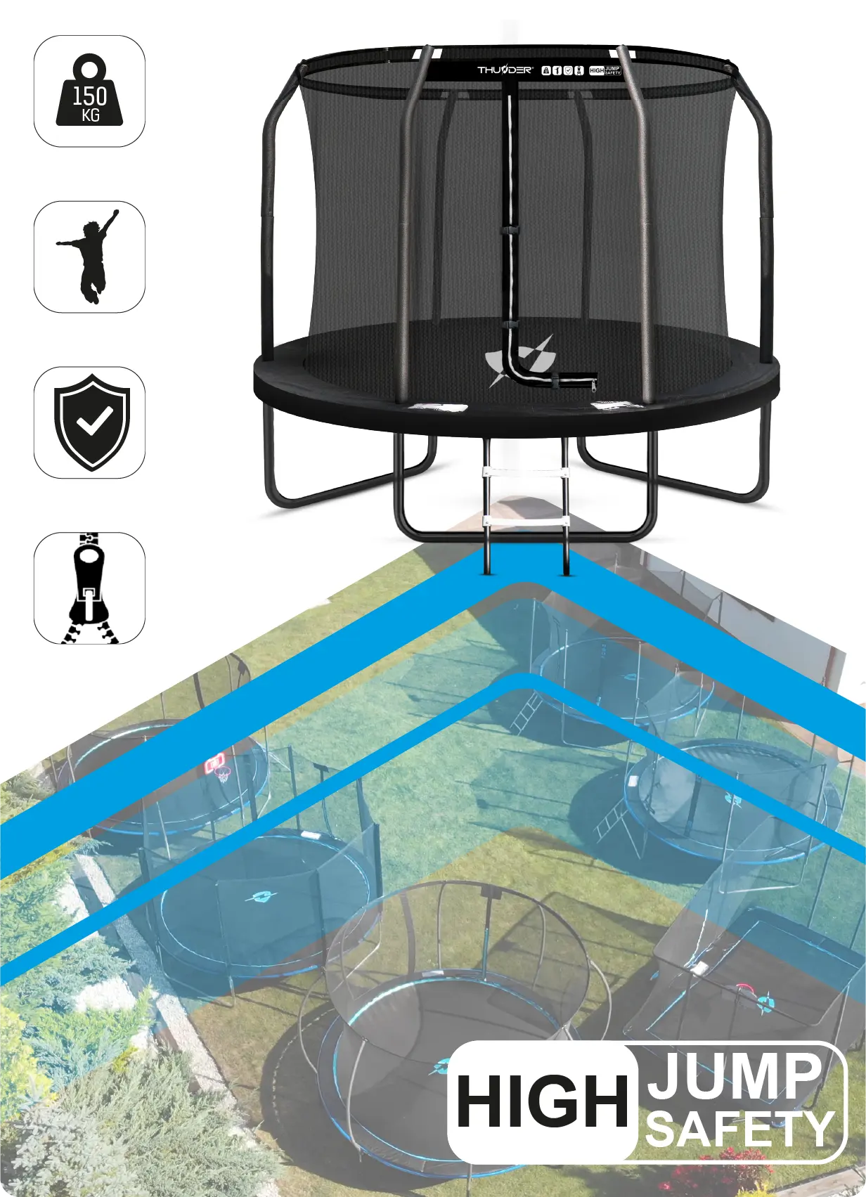 Детский садовый батут THUNDER INSIDE ELITE 10FT (305 см) Черный – безопасное и прочное развлечение на свежем воздухе [6]