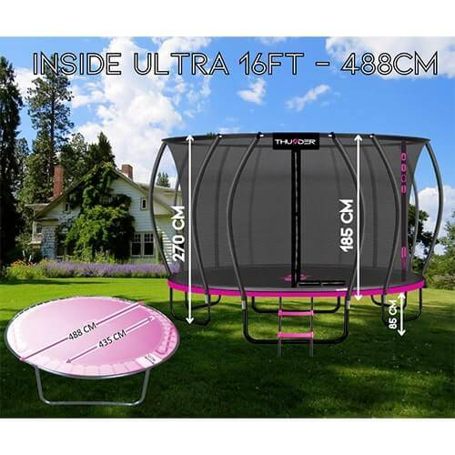 Trambulină Ultra 488 cm THUNDER, plasă internă, roz – Siguranță maximă și distracție fără limite [4]