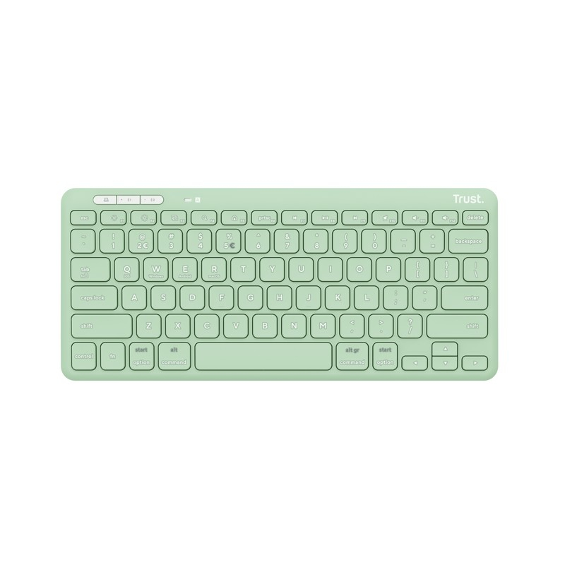 Trust  Lyra Multi-Device Compact Wireless keyboard, RF 2.4GHz, Bluetooth v5.0, Key technology - scissor, FN keys, Indicators Charging, Connection status, Caps-lock, Wireless mode; USB-A, USB-C, Rechargeable battery, 301g, Green, US [1]