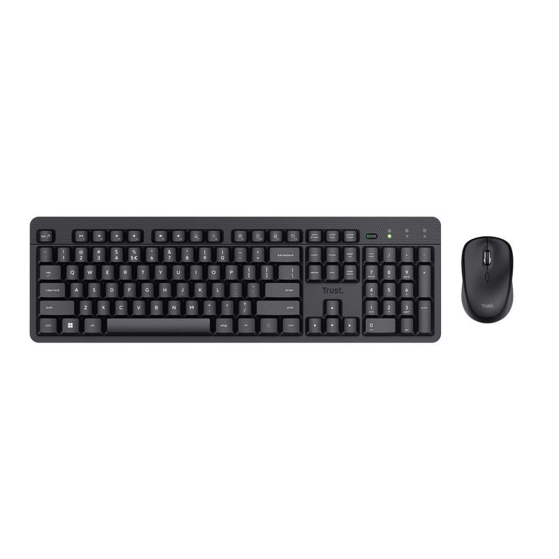 Trust ODY II Wireless Silent Keyboard and Mouse Set, Silent keys and mouse buttons, 800-1600 DPI, Spill-resistant, Key technology - membrane, QWERTY US, Black [1]