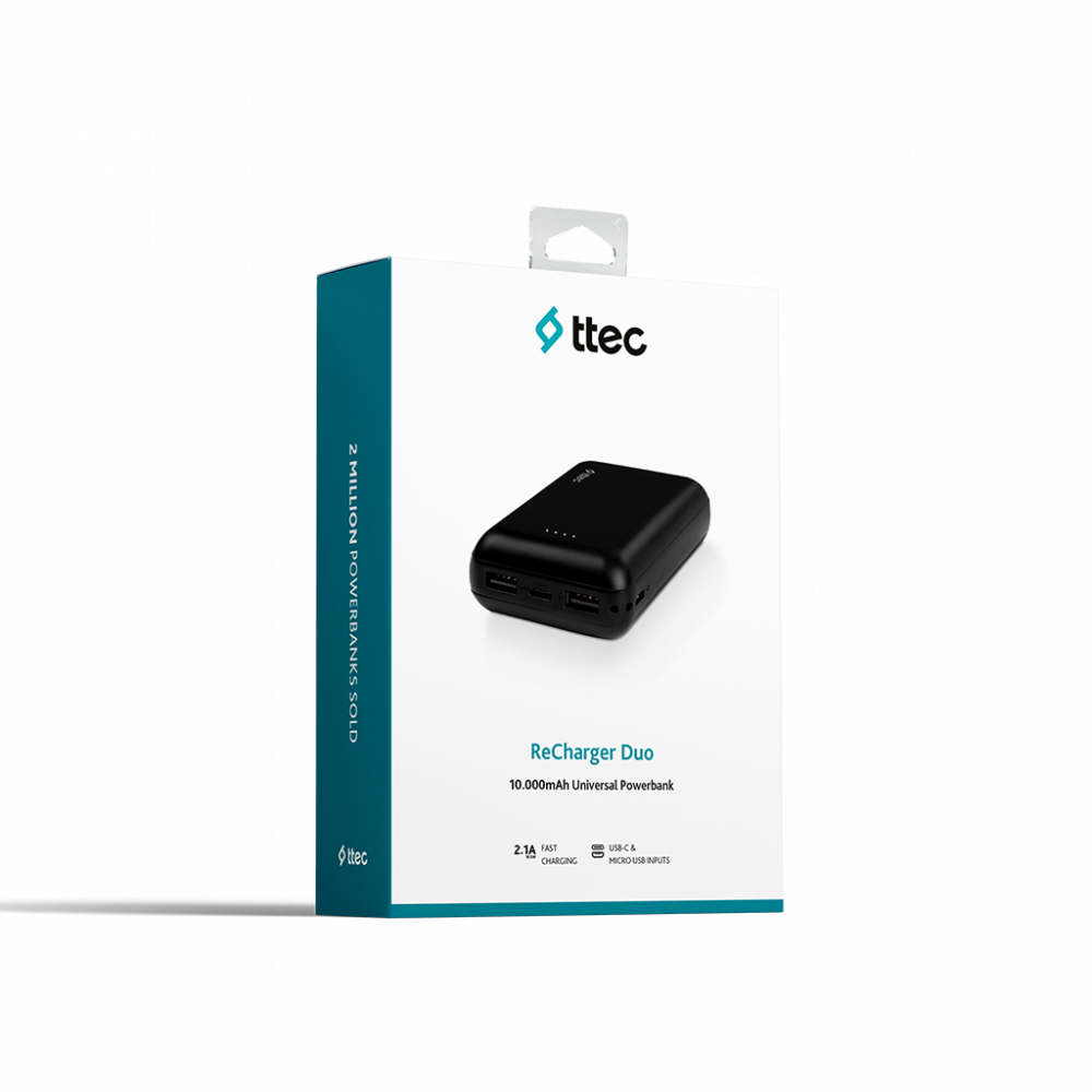 ttec Powerbank 10.000 mAh Duo ReCharger USB-C Input/Output, Black [7]