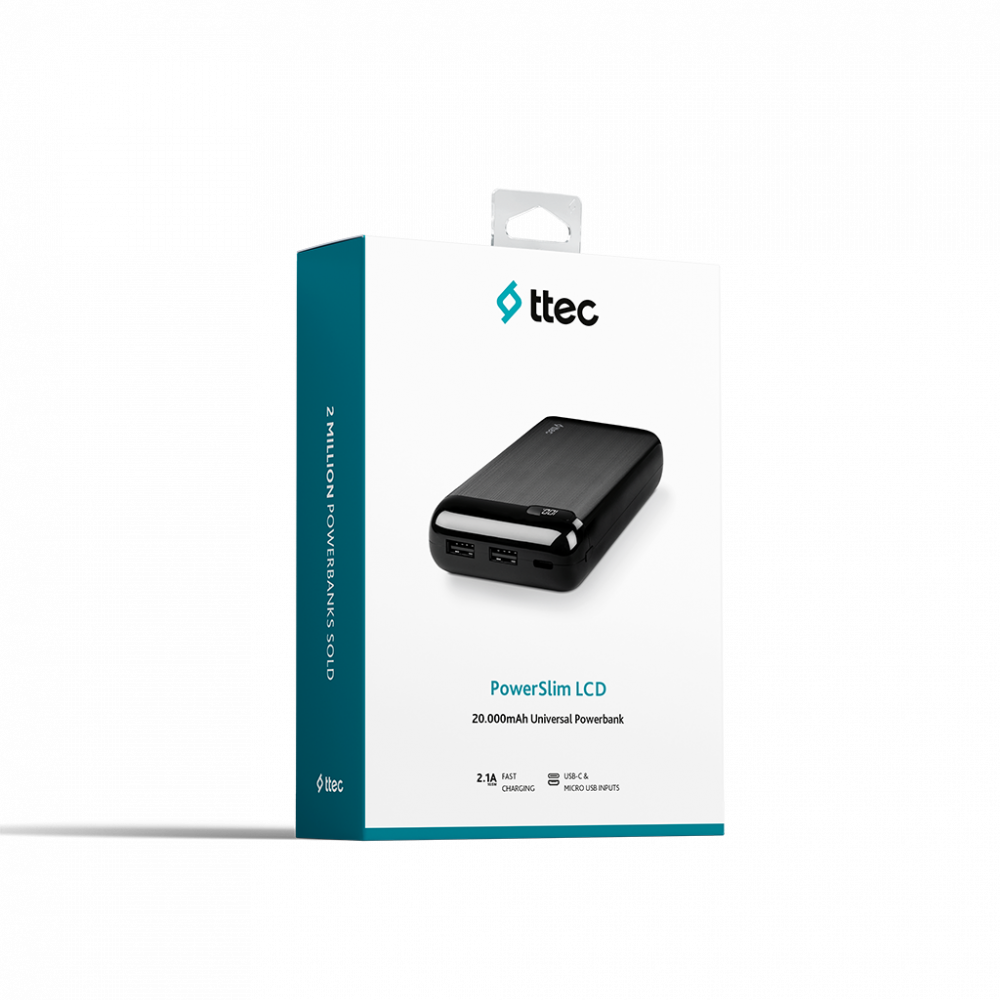 ttec Powerbank 20.000 mAh LCD Power Slim, Black [7]