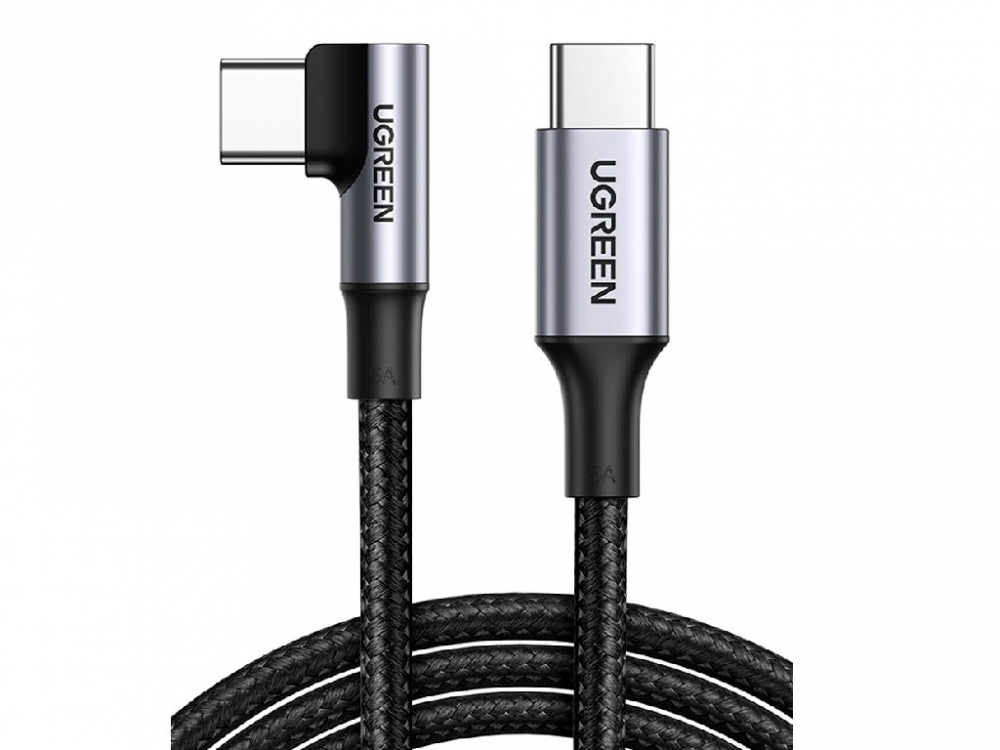 UGREEN Cable Type-C to Type-C 3.0, 90-Degree Angled, 100W, 3A, 2m, US334, Black [1]