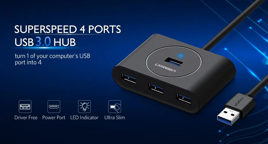UGREEN HUB 4in1 USB-A 3.0 to 4*USB-A 3.0, up to 5Gbps, 1m, CR113, Black [4]