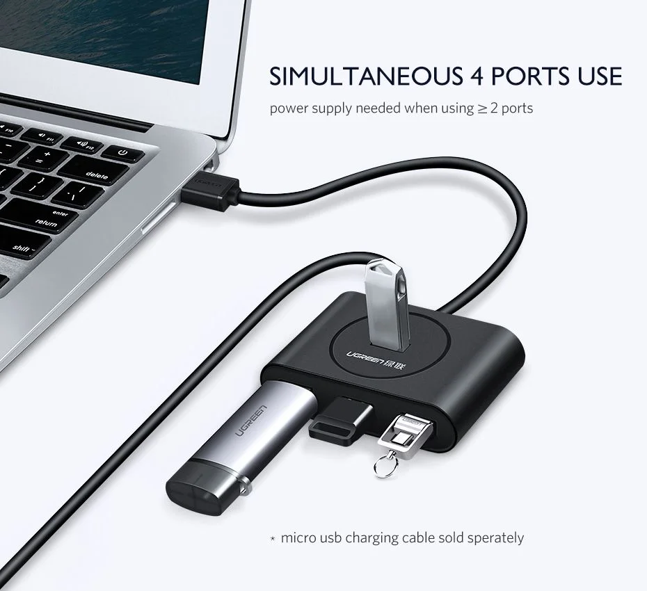 UGREEN HUB 4in1 USB-A 3.0 to 4*USB-A 3.0, up to 5Gbps, 1m, CR113, Black [3]