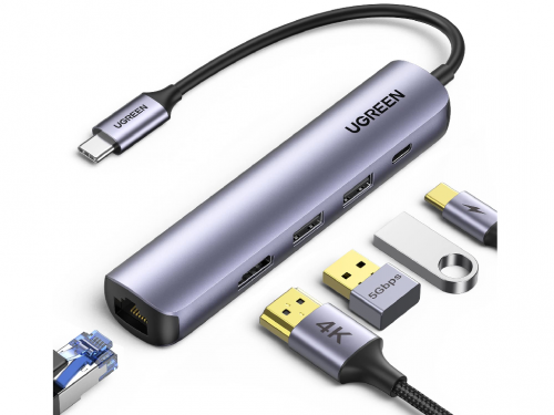 UGREEN HUB 5in1 Ultra Slim Type-C to 3xUSB+RJ45+Type-C, Space Grey [2]