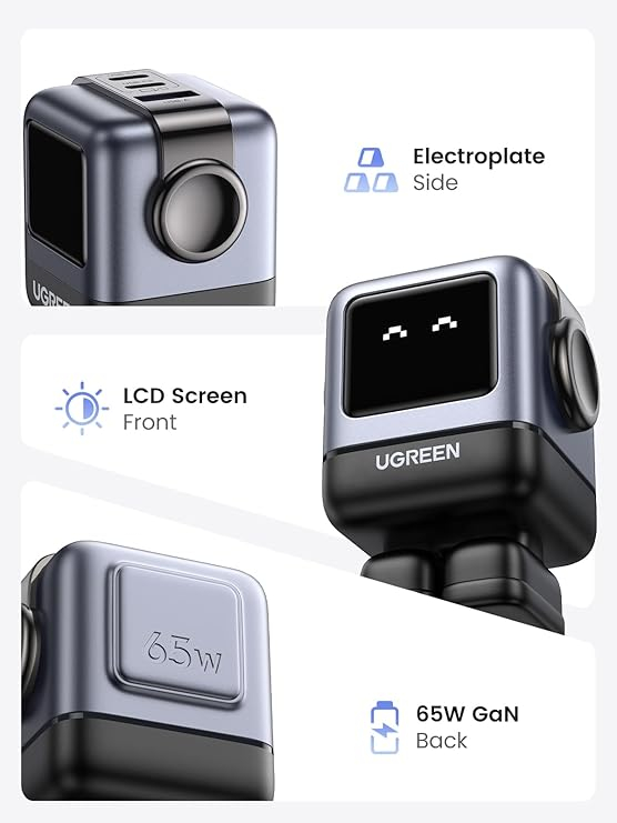 UGREEN Robot GaN Tech Fast Charger USB-A+2*USB-C 65W, Black [2]