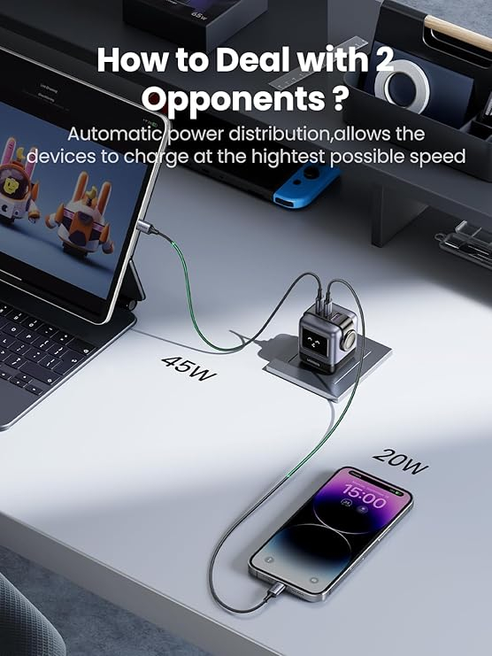 UGREEN Robot GaN Tech Fast Charger USB-A+2*USB-C 65W, Black [3]