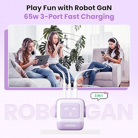UGREEN Robot GaN Tech Fast Charger USB-A+2*USB-C 65W, Purple [4]
