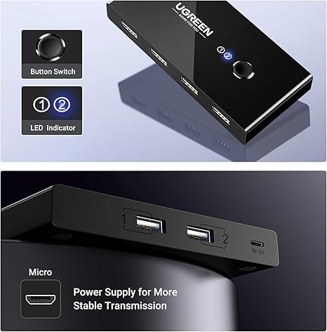 UGREEN Switch Sharing 1*USB-A 2.0 to 4*USB, Black [6]