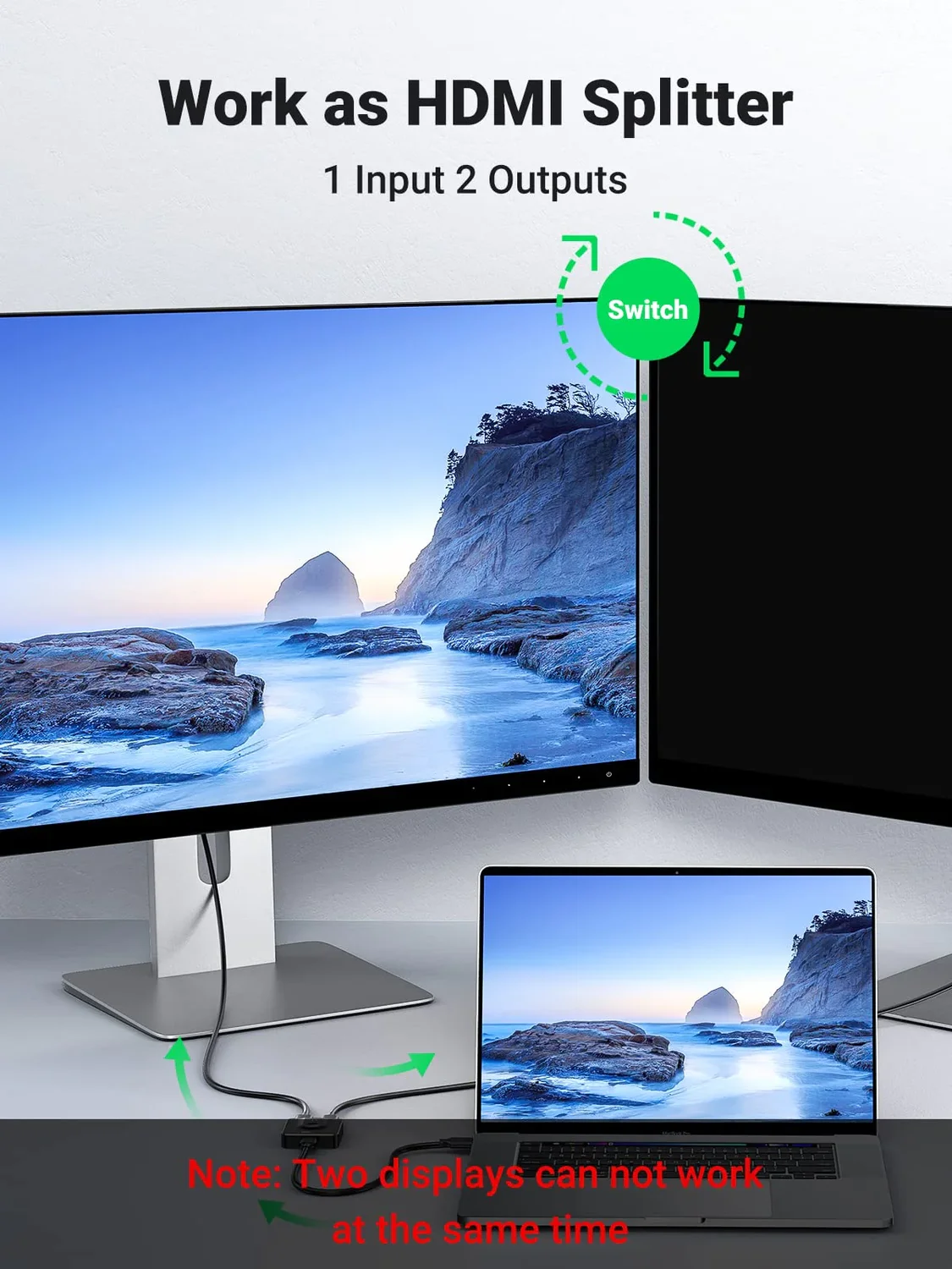 UGREEN Switcher Bi-Directional 2in1 2*HDMI 4K 30Hz or 1*HDMI 4K 30Hz to 1*HDMI 4K 30Hz or 2*HDMI 4K 30Hz CM217, Black [6]