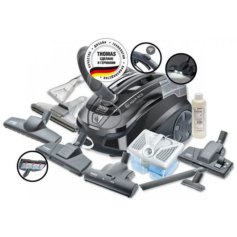 Vacuum Cleaner THOMAS Parkett Prestige XT, 1700W Power output, 325W suction power, 1.8l  bag capacity, Normal/Carpet brush, crevice nozzle, 2 wet  and  Aqua Stealth nozzles,  CleanLight, parquette brush, furniture brush,  black grey [3]
