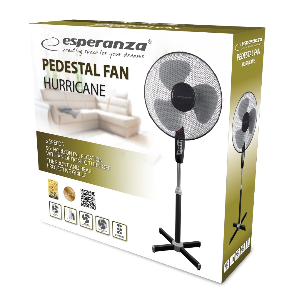 Ventilator de răcire Esperanza HURRICANE EHF001KE, 40 cm, 50W, 3 trepte de viteză, negru/gri [2]