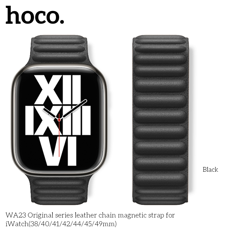 WA23 Seria Originală curea din piele cu lanț magnetic pentru iWatch (42/44/45/49mm) neagră [1]