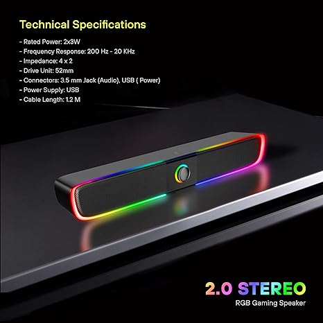 Xtrike Me Speaker SK-600 wired 2.0 Stereo RGB Touch control 3 Watt x 2 [4]