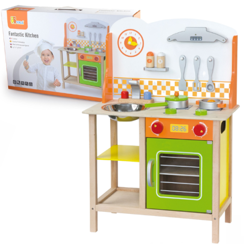 Bucătărie din lemn cu accesorii și culori fantastice VIGA – Joacă creativă pentru micii bucătari [1]