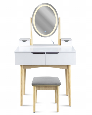 Masă de toaletă cu oglindă LED și taburet gri – eleganță și funcționalitate în dormitorul tău [0]