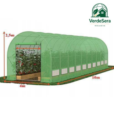 Casa si gradina - Seră de grădină VerdeSera 10x4x2,5 m, 40 m², cadru galvanizat 26×1 mm, folie 200 g/m², 2 uși, 20 ferestre