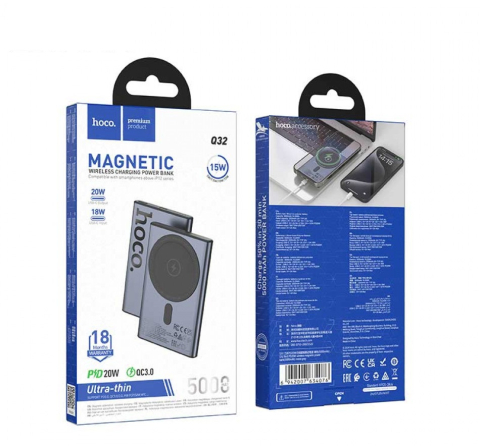 Беспроводной магнитный пауэрбанк Q32 Bird PD20W, 5000mAh, Metal Gray – стиль, мощность и свобода зарядки! [4]