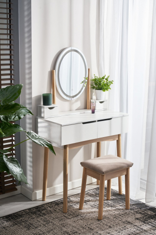 Туалетный столик JUMI с овальным зеркалом и LED-подсветкой, с табуретом – элегантность и удобство для вашей спальни [1]