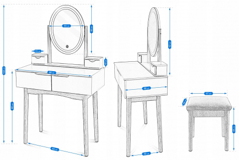 Туалетный столик JUMI с овальным зеркалом и LED-подсветкой, с табуретом – элегантность и удобство для вашей спальни [9]