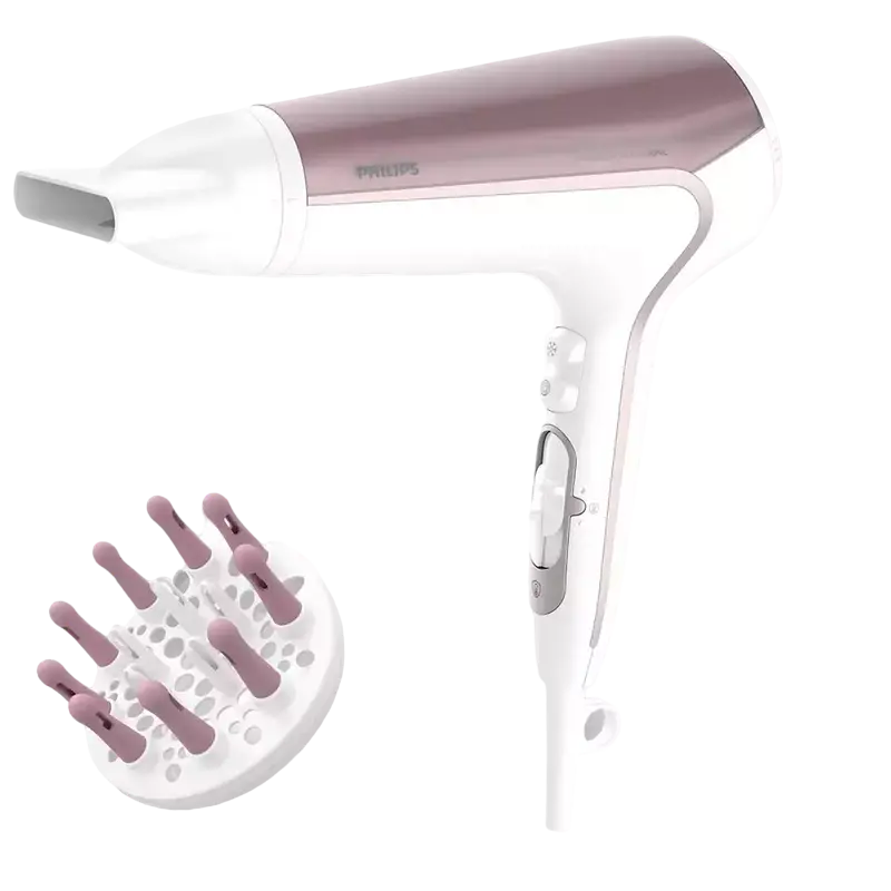 Electrocasnice - Uscător de păr Philips BHD186/00, 2200 W, Alb | Roz