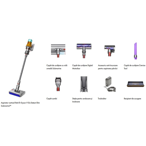 Aspirator vertical fără fir Dyson V12s Detect Slim Submarine Argintiu (uscat + umed, 60 min autonomie, HEPA) [1]